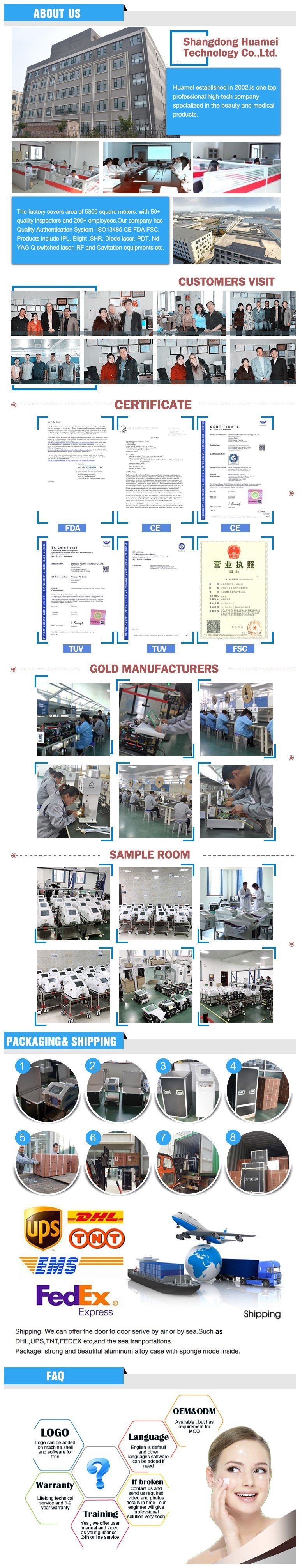 Vertical Multifunctional Machine Ce Approved Factory Shr /Opt/SSR IPL+Elight+ RF +Laser Multifunctional