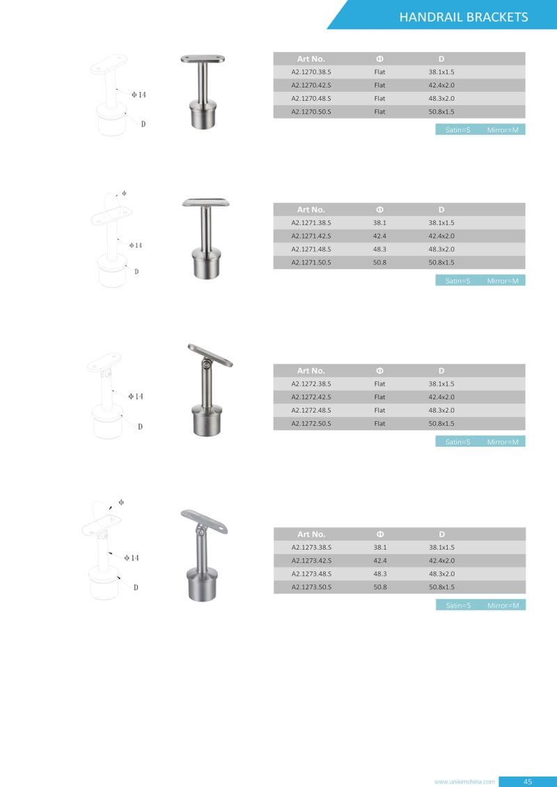High Quality Ajustable Stainless Steel Modern Glass Stair Handrail Brackets
