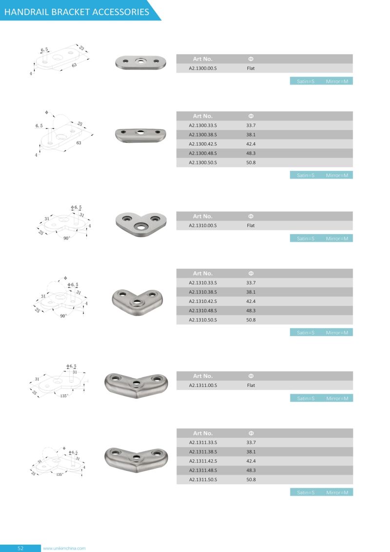 High Quality Ajustable Stainless Steel Modern Glass Stair Handrail Brackets