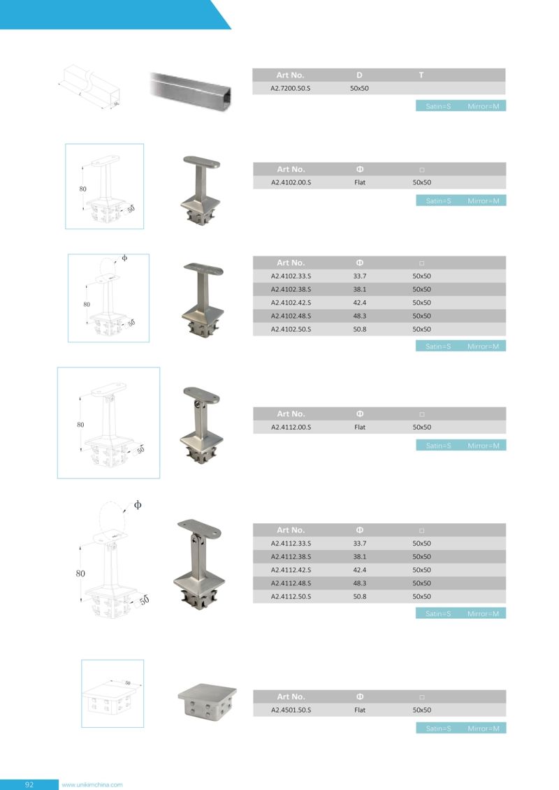Square Stainless Steel Glass Ajustable Stair Baluster