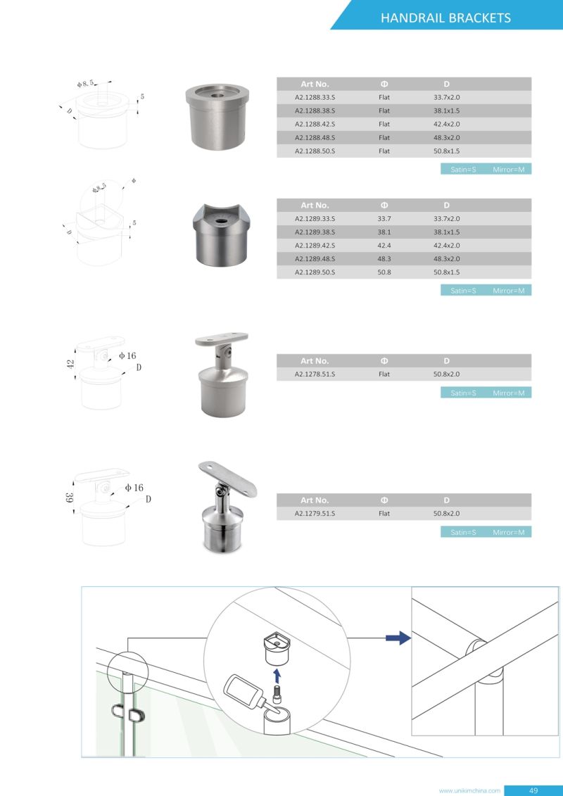 High Quality Ajustable Stainless Steel Modern Glass Stair Handrail Brackets