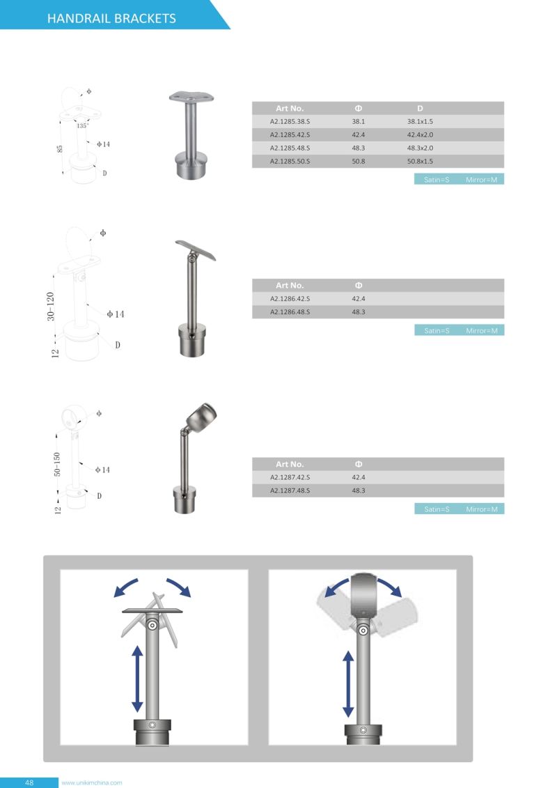 High Quality Ajustable Stainless Steel Modern Glass Stair Handrail Brackets