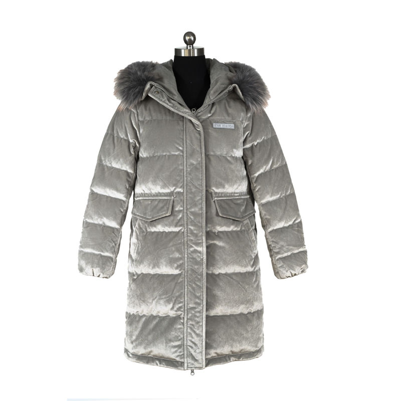 Long Grey Long-Sleeved Winter Jacket for Women