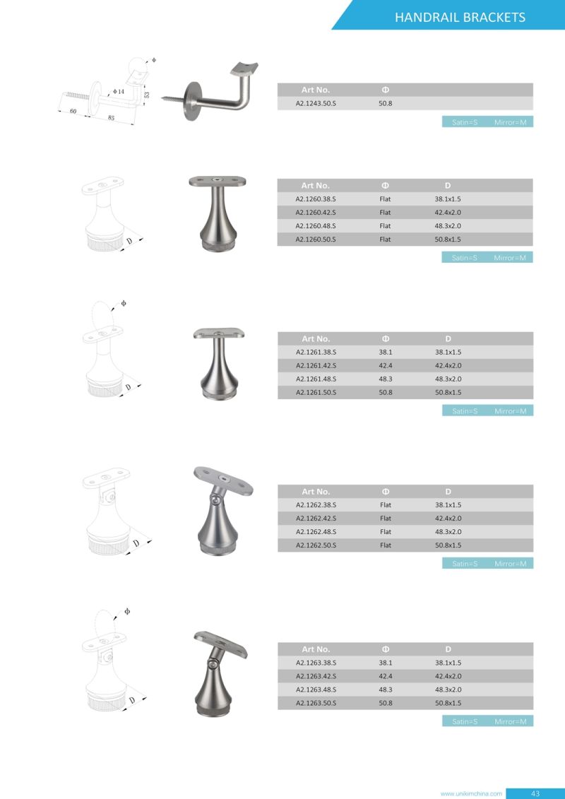 High Quality Ajustable Stainless Steel Modern Glass Stair Handrail Brackets