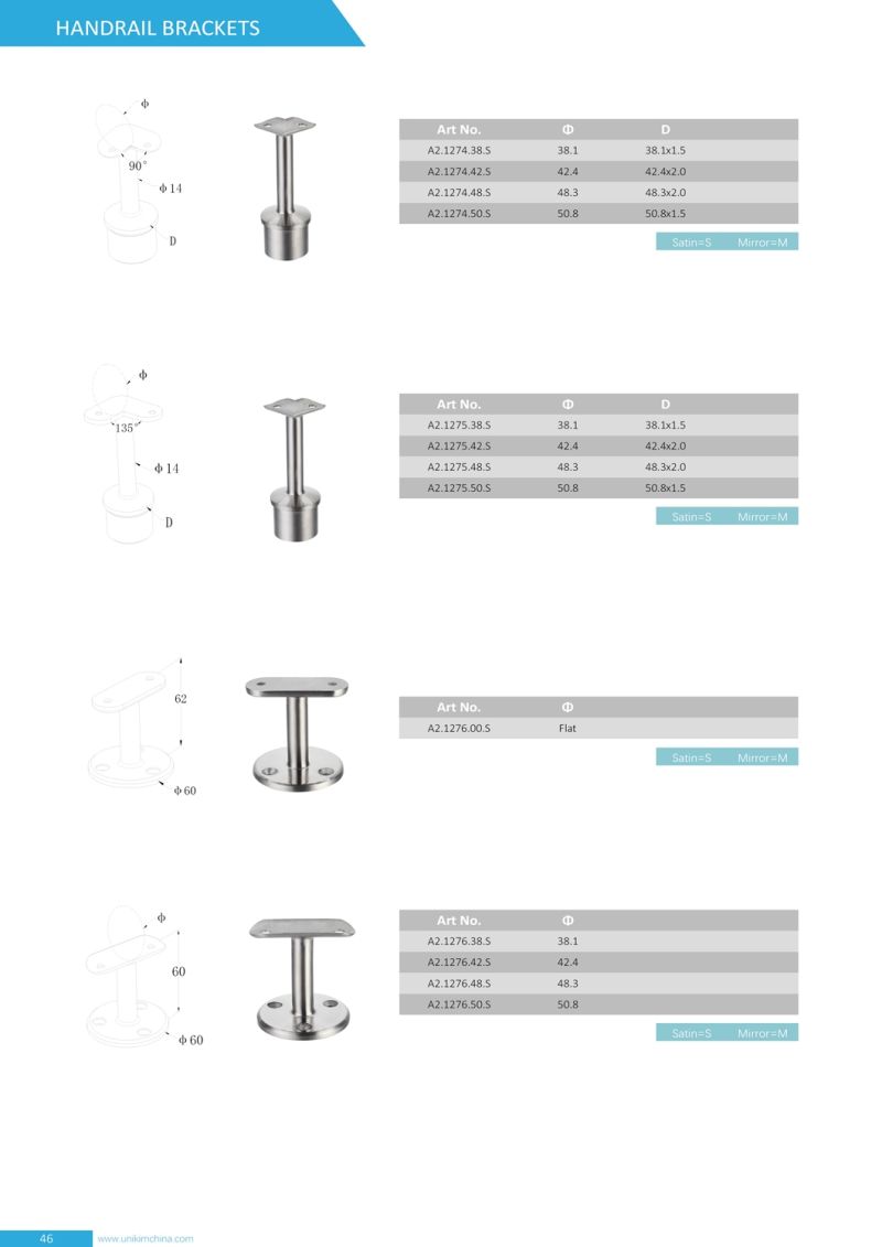 High Quality Ajustable Stainless Steel Modern Glass Stair Handrail Brackets
