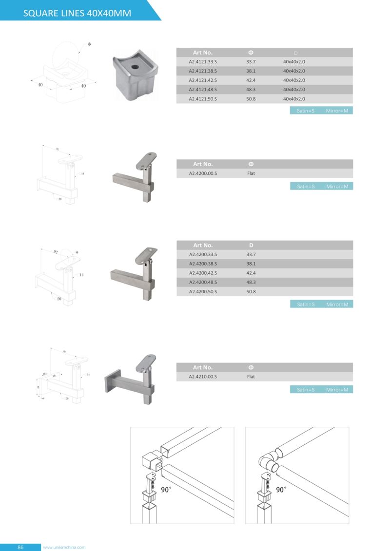 Square Stainless Steel Glass Ajustable Stair Baluster