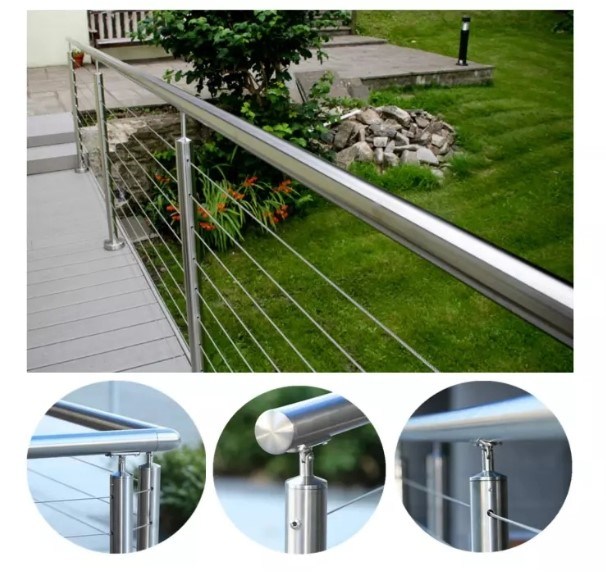 Porch Railing Balustrade with Wire Cable Handrail Stainless Steel Pole Roof Deck Railing