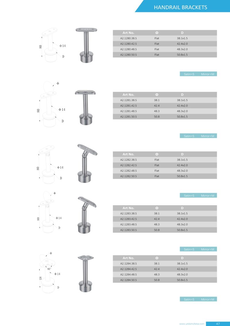 High Quality Ajustable Stainless Steel Modern Glass Stair Handrail Brackets