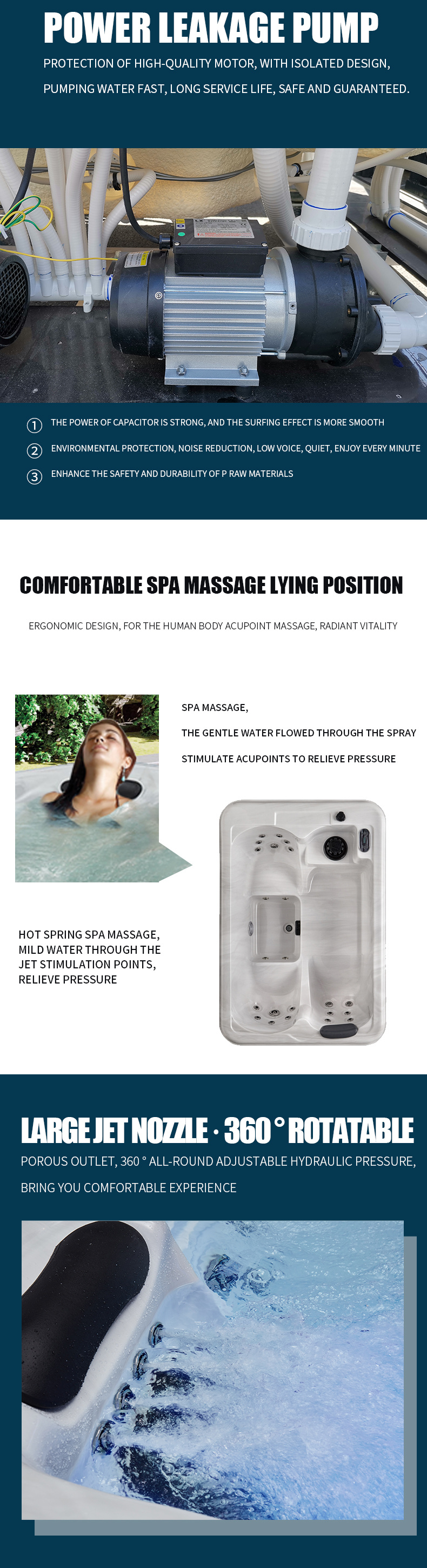 CE Certified Outdoor Jacuzzi Massage SPA with 2 Seats and 1 Lying