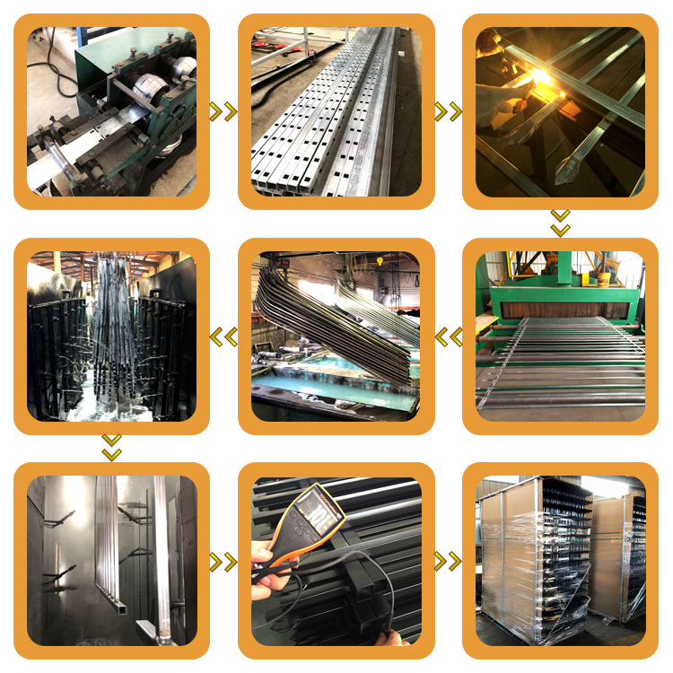 Horizontal Rails and Vertical Picket Steel Spear Fencing