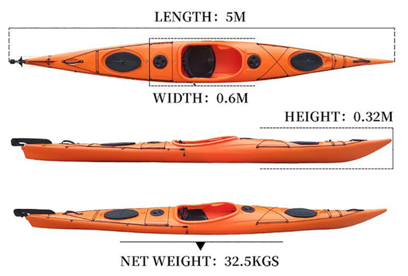 Outdoors New Product 5.0m LLDPE Single Sea Kayak Sit in Kayak