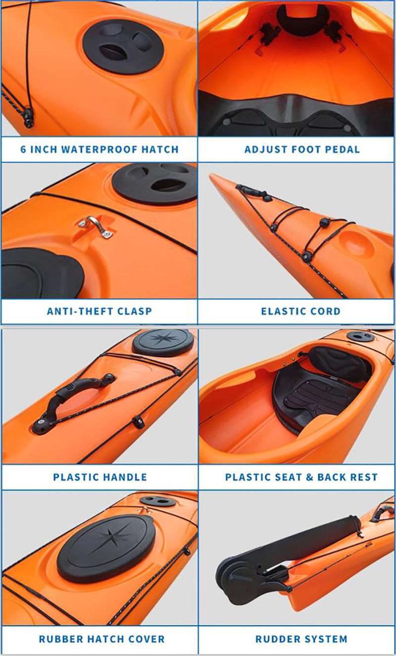High Quality LLDPE Ocean Canoe Sit in Single Sea Kayak with Rotomolded Plastic