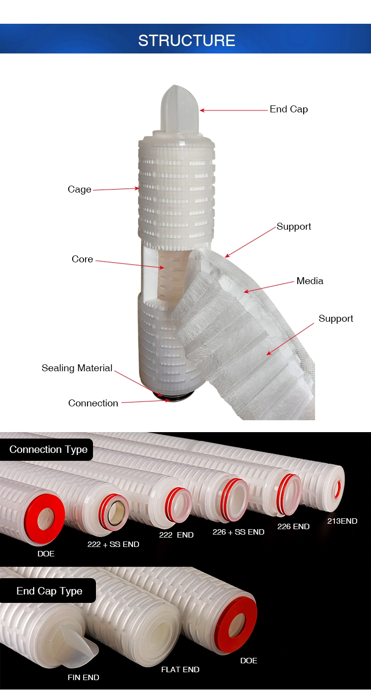 Darlly Hydrophobic PTFE Membrane Pleated Filter Cartridge for Pharmaceutical Products Microelectronics Fluids