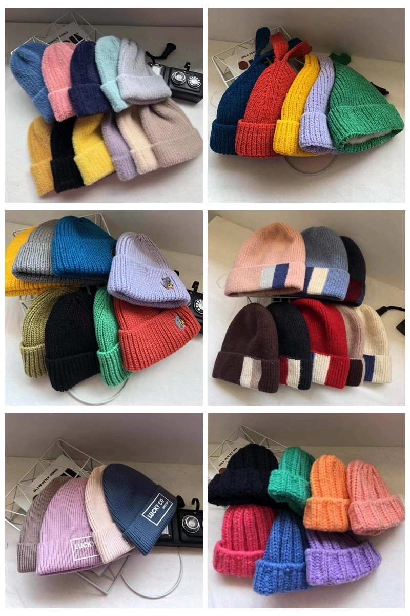 Ladies Custom POM POM Knitted Cap Winter Beanie Hats with Faux Fur POM POM