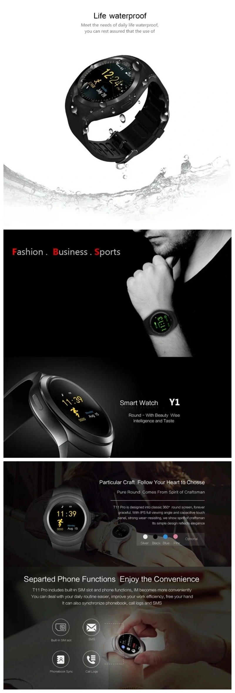 New Y1 Smart Watch with Micro SIM/TF Card Wearable Devices