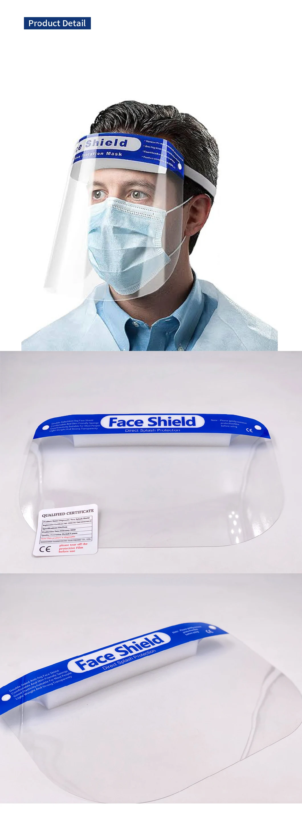 Custom Plastic Anti Fog Clear Shield Face Anti Drool Splash-Proof for Virus in Stock
