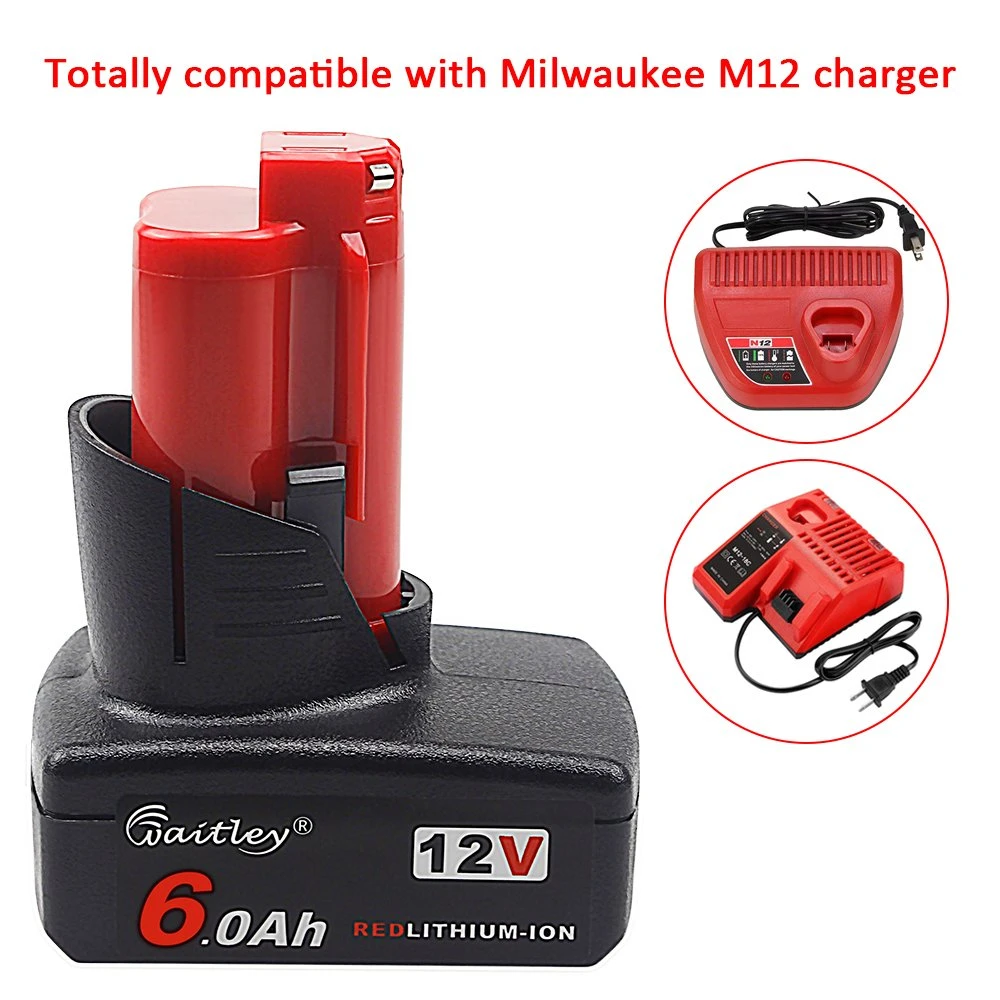 M12 12V 6.0ah Li-ion Rechargeable Battery Compatible with Milwaukee M12 48-11-2401 Li-ion Battery 48-11-2420 48-11-2411 48-11-2440 48-11-2402 Power Tools