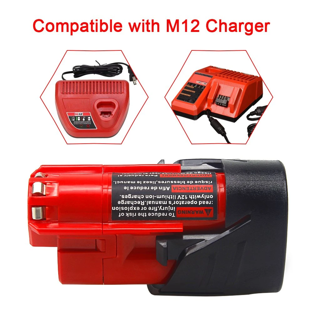 M12 12V 3.0ah Waitley Replacement Battery Compatible with Milwaukee M12 48-11-2401 Li-ion Battery 48-11-2420 48-11-2411 48-11-2440 48-11-2402 Tools