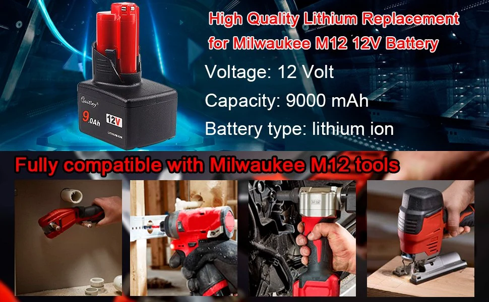 M12 12V 9.0ah Li-ion Battery Compatible with Milwaukee M12 48-11-2401 Li-ion Battery 48-11-2420 48-11-2411 48-11-2440 48-11-2402 Tools