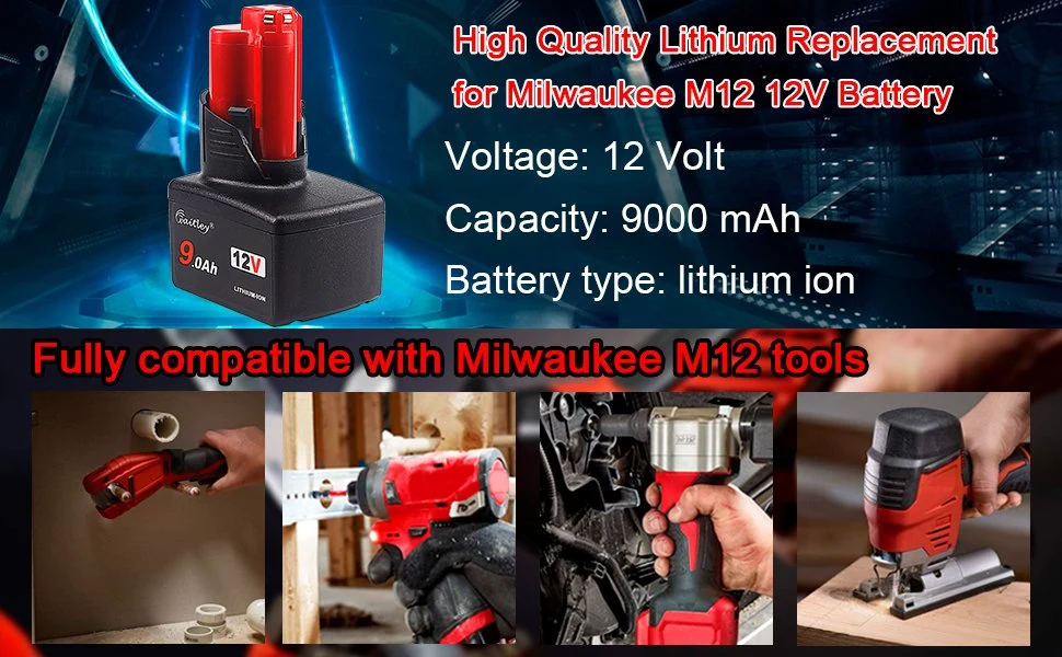 M12 12V 9.0ah Replacement Battery Compatible with Milwaukee M12 48-11-2401 Li-ion Battery 48-11-2420 48-11-2411 48-11-2440 48-11-2402 Tools