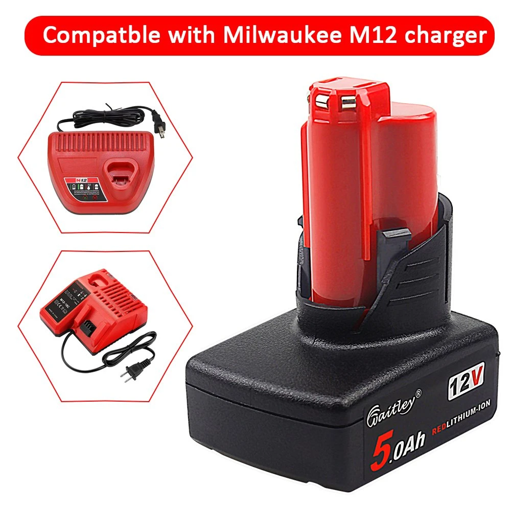 M12 12V 5.0ah Lithium-Ion Battery Compatible with Milwaukee M12 48-11-2401 48-11-2420 48-11-2411 48-11-2440 48-11-2402 Power Tools