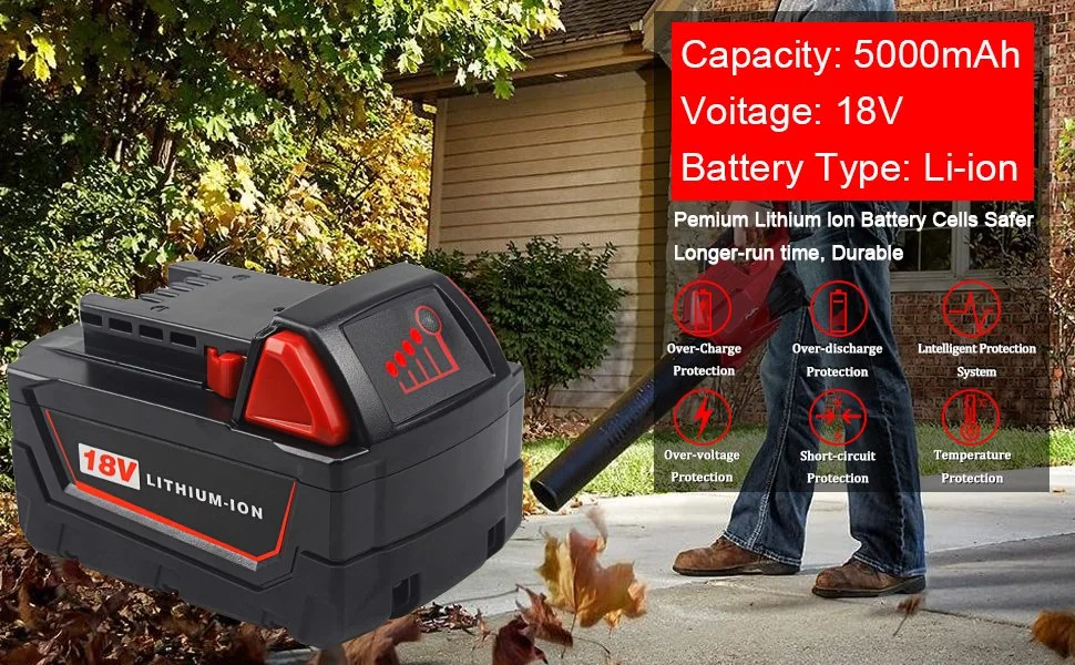 M18 18V 5.0ah Replacement Battery Compatible with Milwaukee M18 18V 9000mAh M18b 48-11-1820 48-11-1850 48-11-1828 48-11-10 Lithium-Ion Battery Cordless