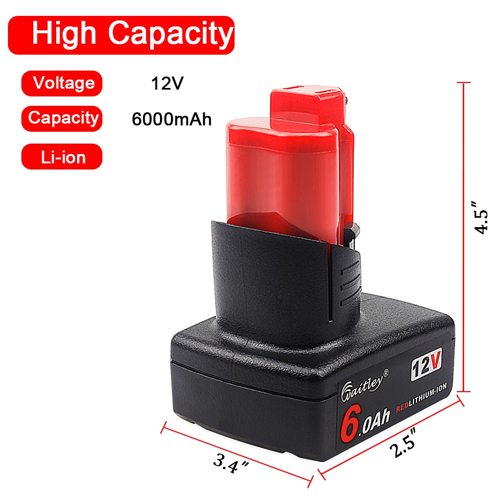 M12 12V 6.0ah Li-ion Rechargeable Battery Compatible with Milwaukee M12 48-11-2401 Li-ion Battery 48-11-2420 48-11-2411 48-11-2440 48-11-2402 Power Tools