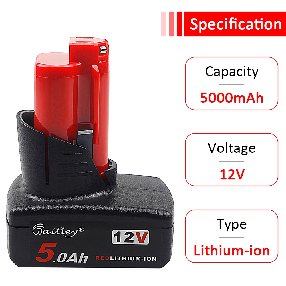 M12 12V 5.0ah Lithium-Ion Battery Compatible with Milwaukee M12 48-11-2401 48-11-2420 48-11-2411 48-11-2440 48-11-2402 Power Tools