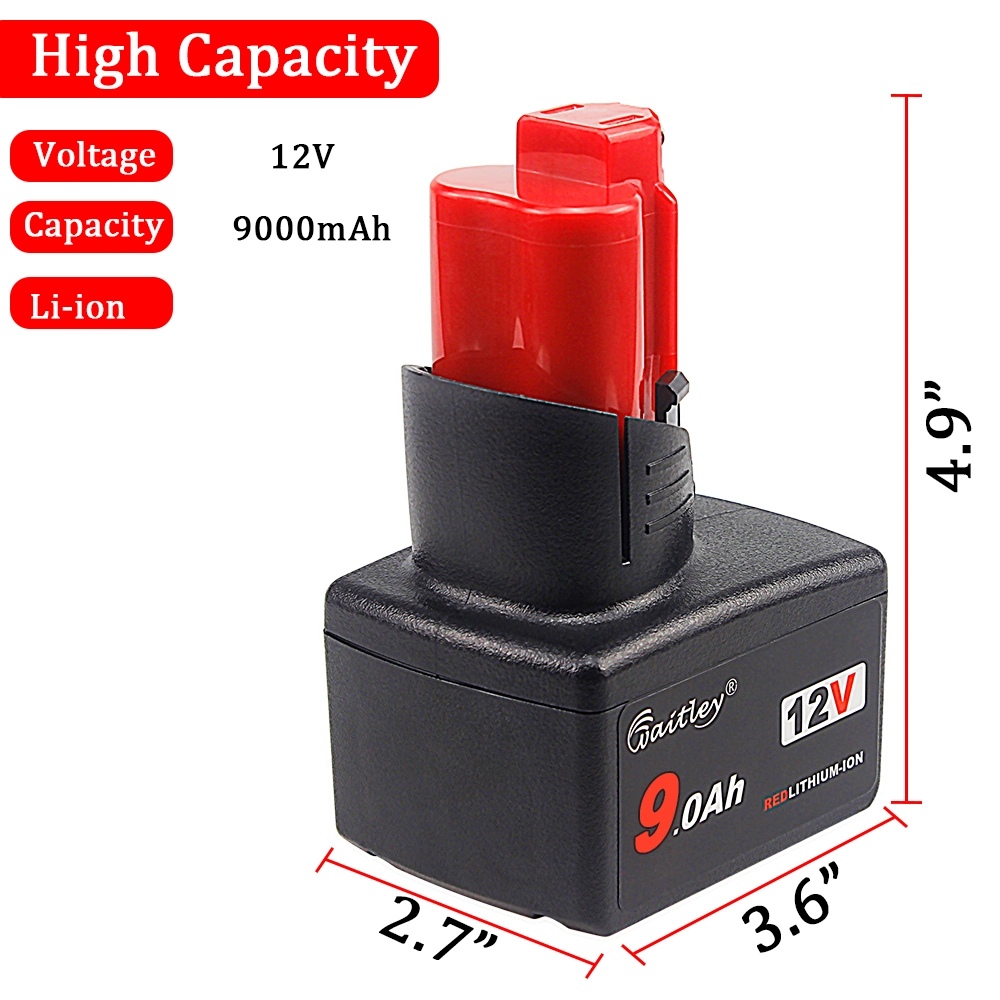 M12 12V 9.0ah Lithium Battery Compatible with Milwaukee M12 48-11-2401 Li-ion Battery 48-11-2420 48-11-2411 48-11-2440 48-11-2402 Tools