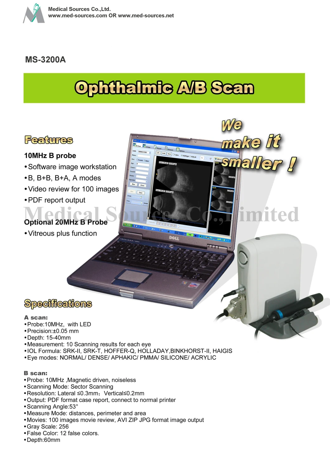 Ms-3200A a/B Biometer Phachymeter Ophthalmic Ophthalmology Ultrasound Scanner Scan