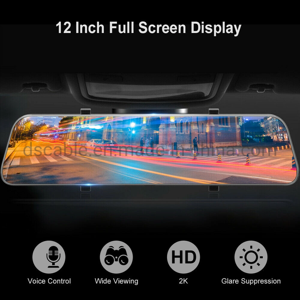 12 Inch Car Rear View Mirror 2K Touch Screen HD Display Front Camera