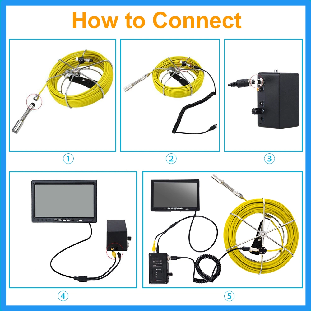 Portable Pipe Sewer Endoscope Inspection Camera with 7inch Monitor and 23mm Camera
