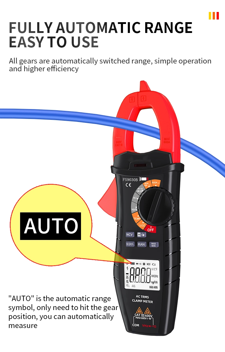 Ncv Function Clamp Multimeter with Resistance Tester AMP Ohm Meter Capacitance Auto Range AC Current Tester