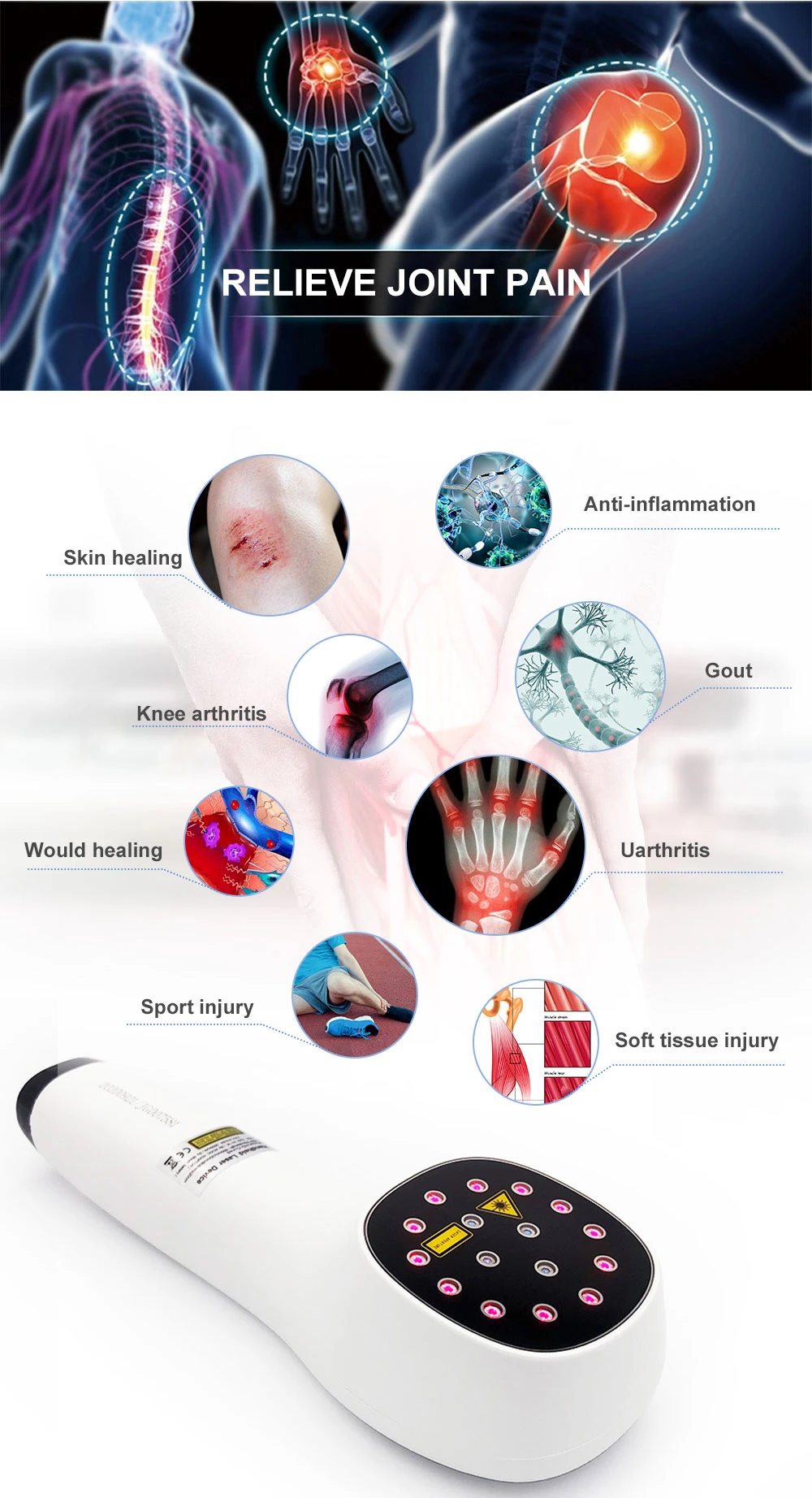 Cold Laser Therapy Device for Sport Injury Pain Management with 650nm and 808nm