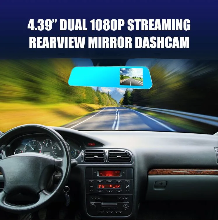 4.3 Inch Dual Lens Front and Back Dashcam Rearview G-Sensor Rear View Mirror Dash Camera