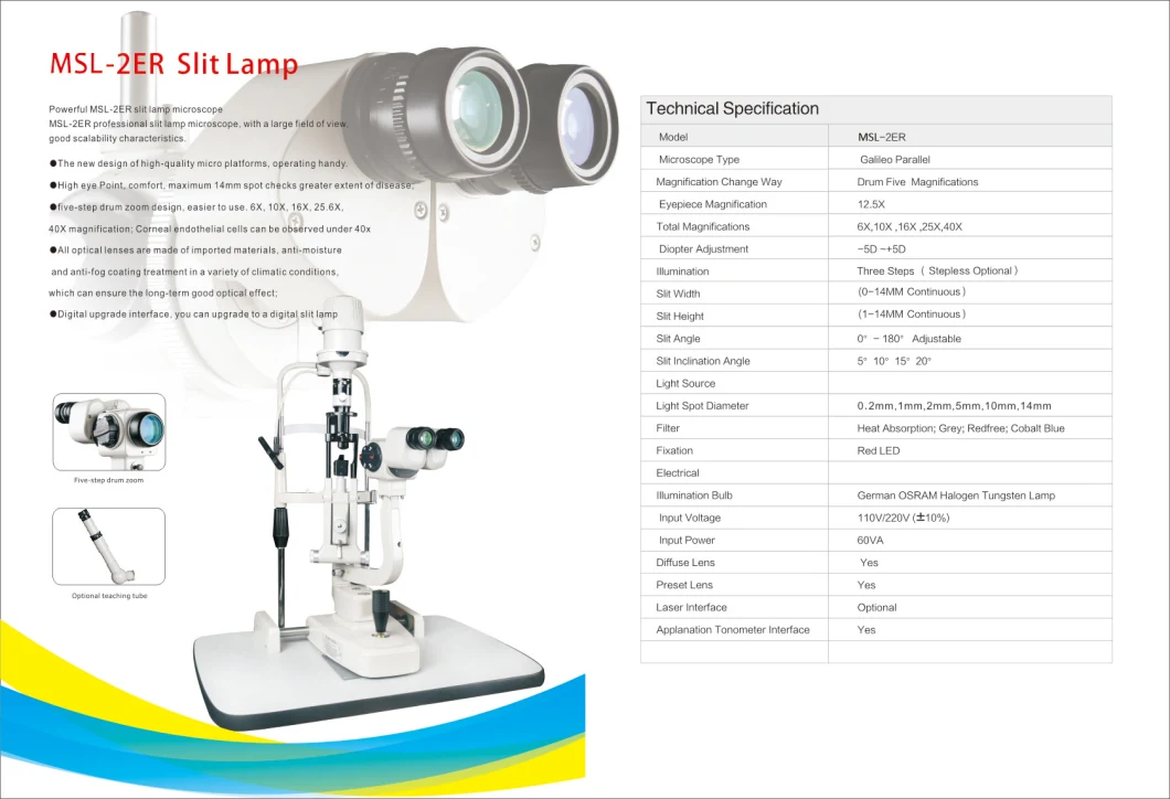 Msl-2er Well Availability Slit Lamp Microscope Slit Lamp Beam Splitter Slit Illumination