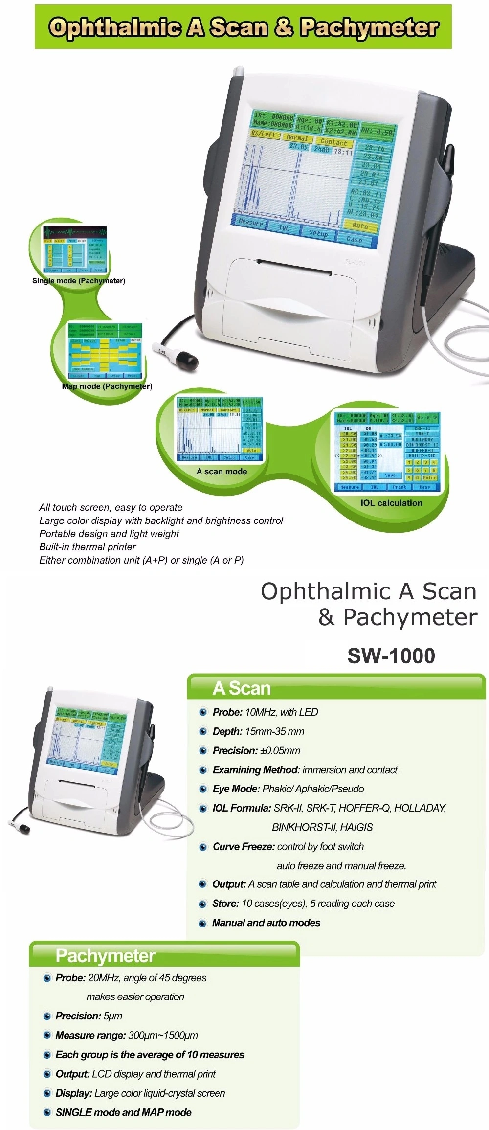 Ophthalmic Optical Pachymeter & Biometer / a Scan (SW-1000AP)