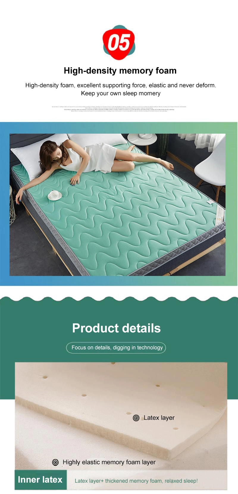 Forces Memory Foam Sleeping Pad Two Foldable Thick 6cm Bed Bedroom