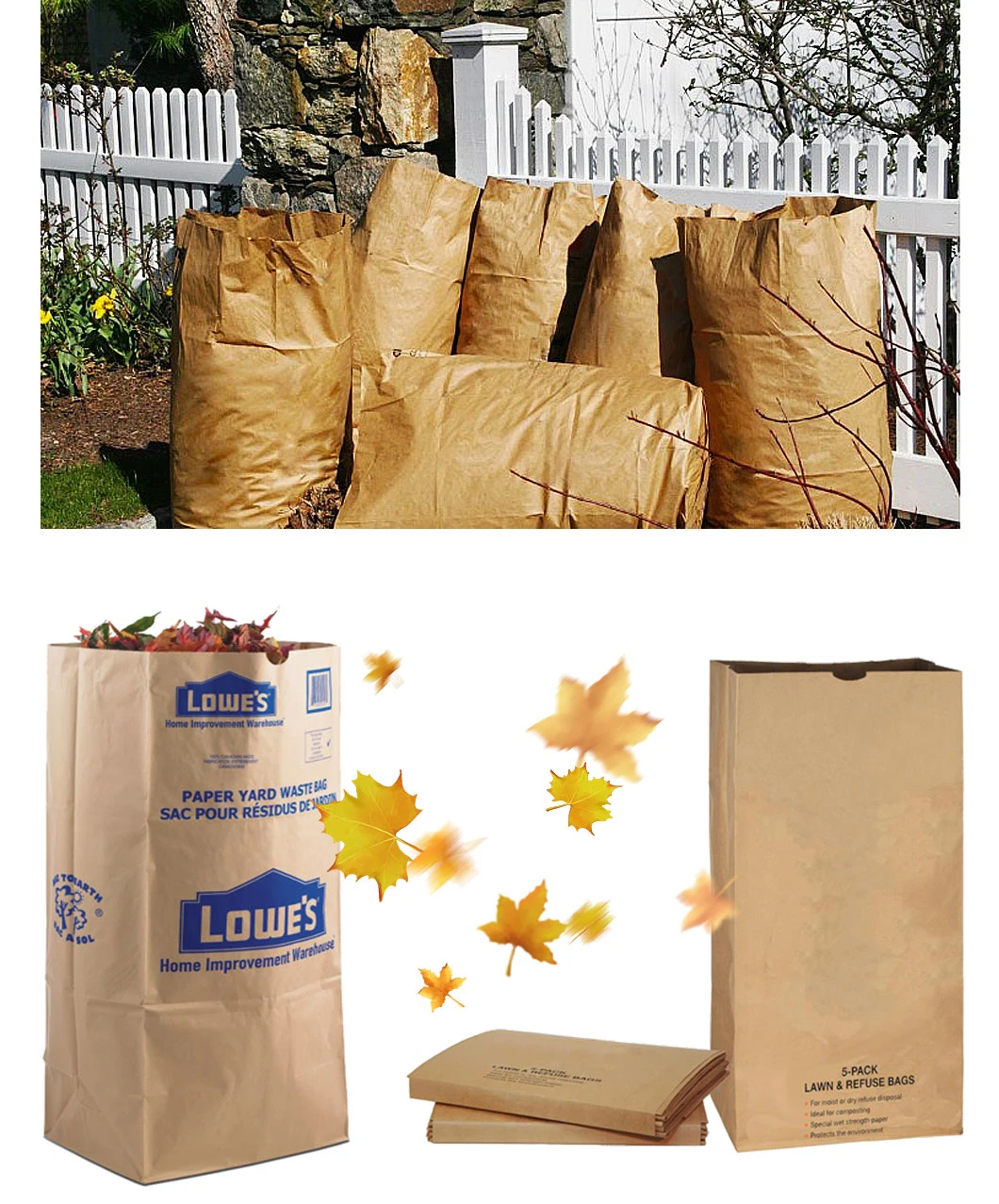 Custom Heavy Duty Brown 40 Gallon Kraft Paper Refuse Bag Yard Waste Paper Bag
