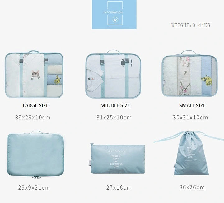 6 Piece of Waterproof Travel Storage Bag Polyester Drawstring Pink Makeup Bag