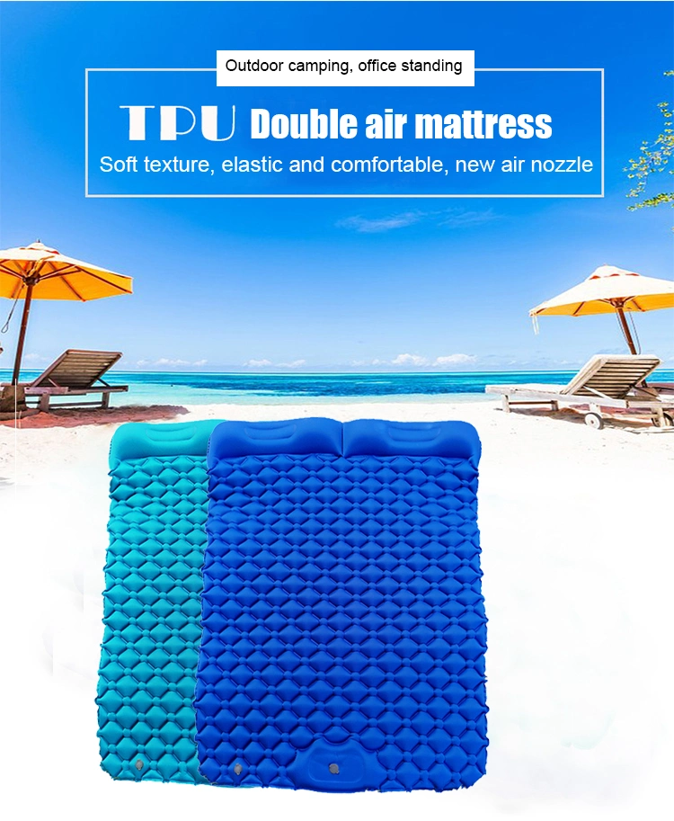 Outdoor Camping Mattress Double Inflatable Sleeping Pad Mat with Pillow