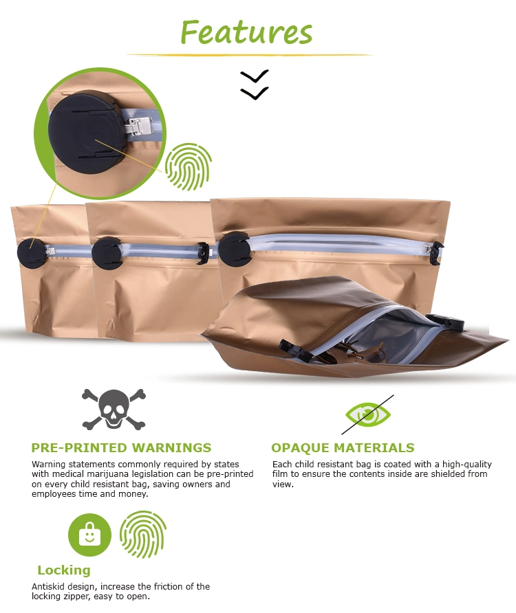 Resealable Customized Child Resistant Bag Ziplock Packaging Bag