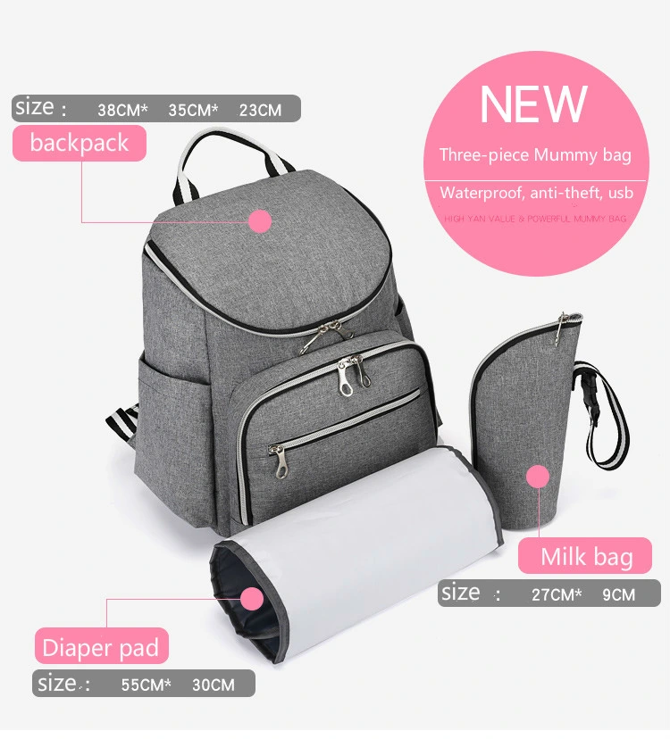Large Capacity Mummy Diaper Backpack Bag with Diaper Pad and Milk Bag