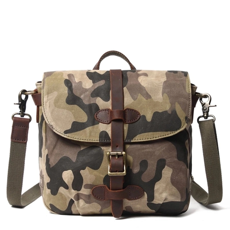 New Design Camouflage Military Sling Bag Waterproof Canvas Leather Outdoor Sports Bag (RS-FX-888022)