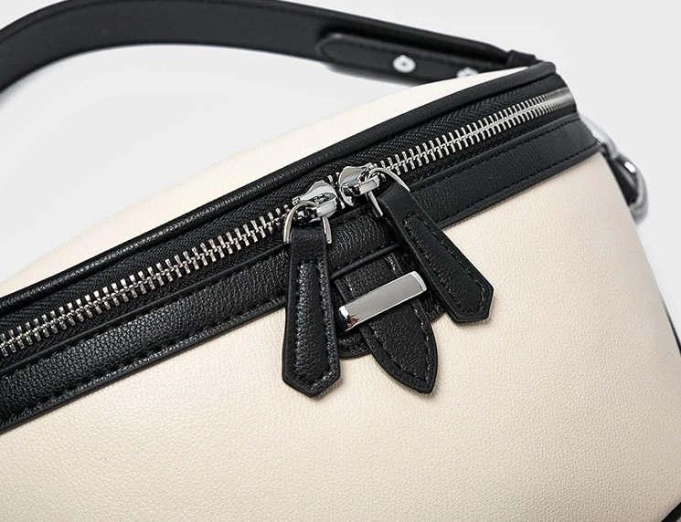 Contrast Color Zipper Wide Strap PU Shoulder Chest Bag Crossbody Women Waist Bag