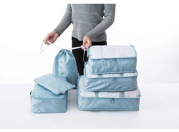 6 Piece of Waterproof Travel Storage Bag Polyester Drawstring Pink Makeup Bag