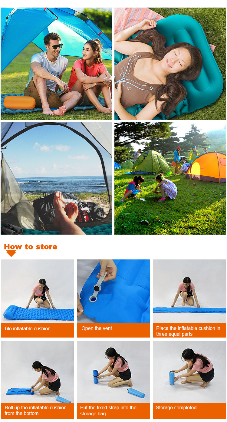 Outdoor Self Inflating Campingdouble Sleeping Mat Hiking Outing Sleeping Mat with Pillow