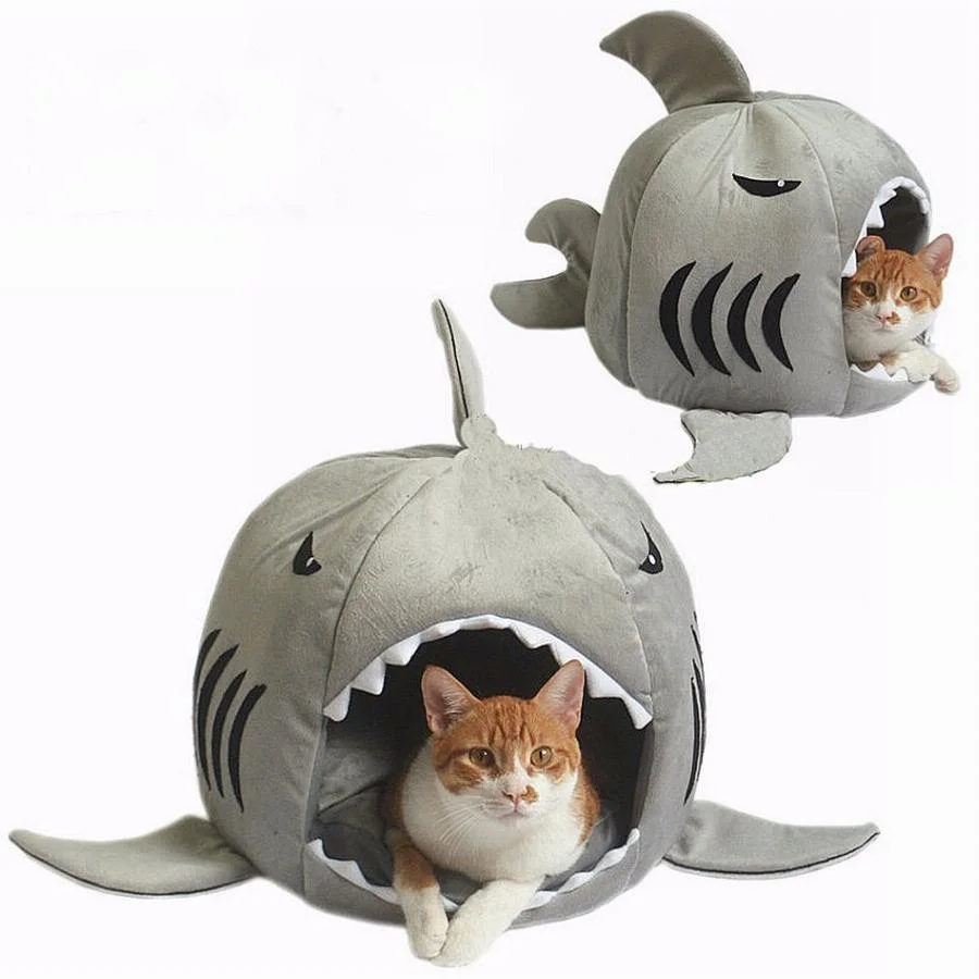 Animal Sleeping Bag Shark-Shaped Kennel Cat Bed Cave