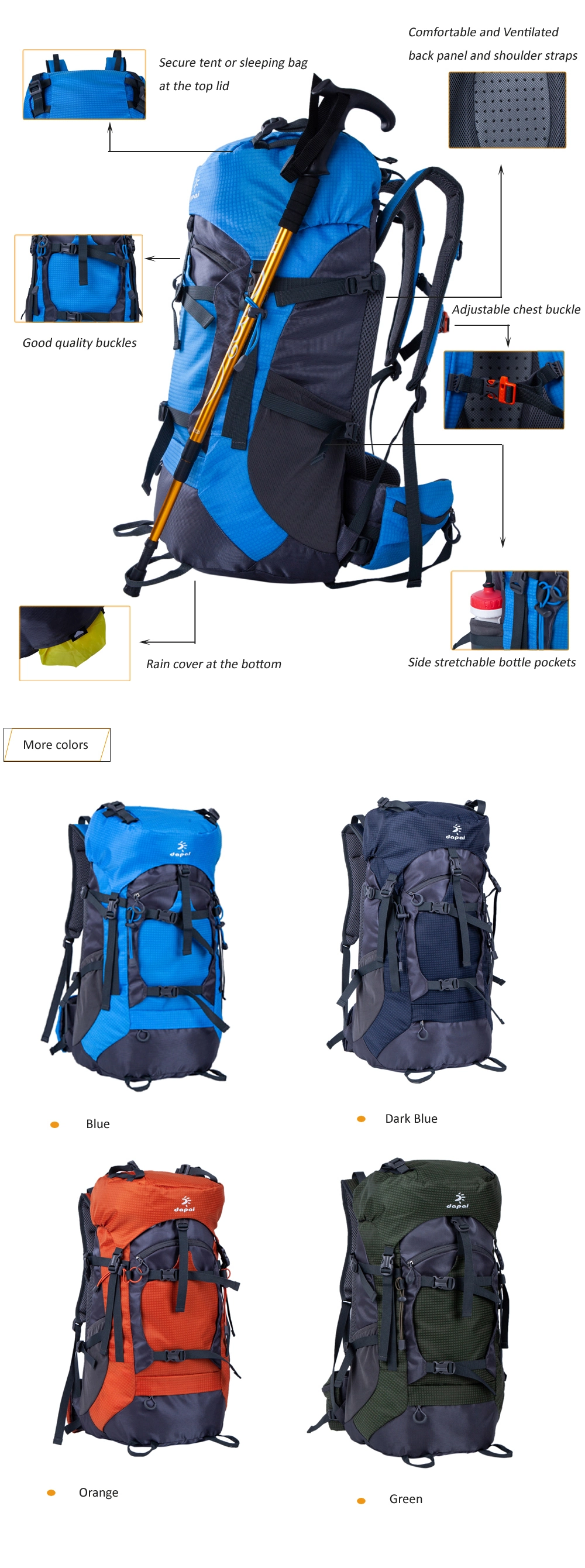 Casual Style Outdoor Hiking Backpack Bag for Teenagers Lightweight Wear Resistance Travel Hiking Camping Backpack