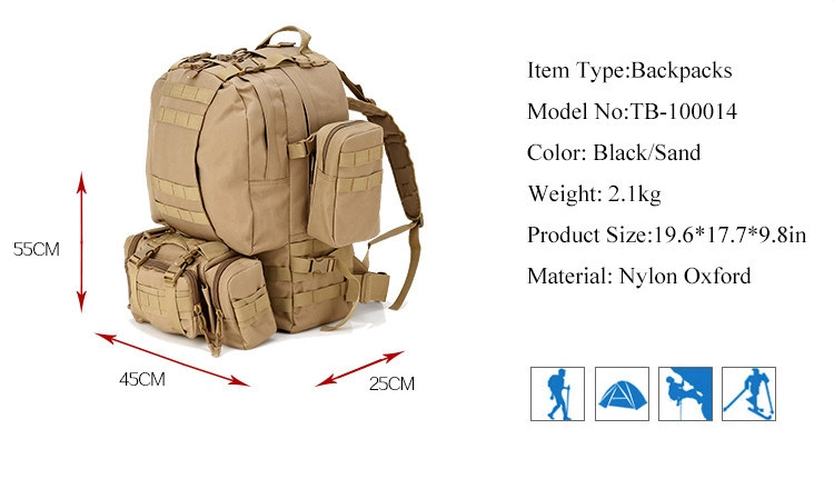 Solid Nylon Wearproof Outdoor Sport Climbing Camping Hiking Combined Trekking Molle Travel Bags Military Tactical Backpack